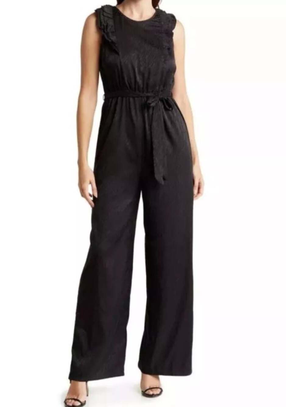 19 COOPER Open Back Wide Leg Jumpsuit Medium Black Satin Zebra NO BELT NWT